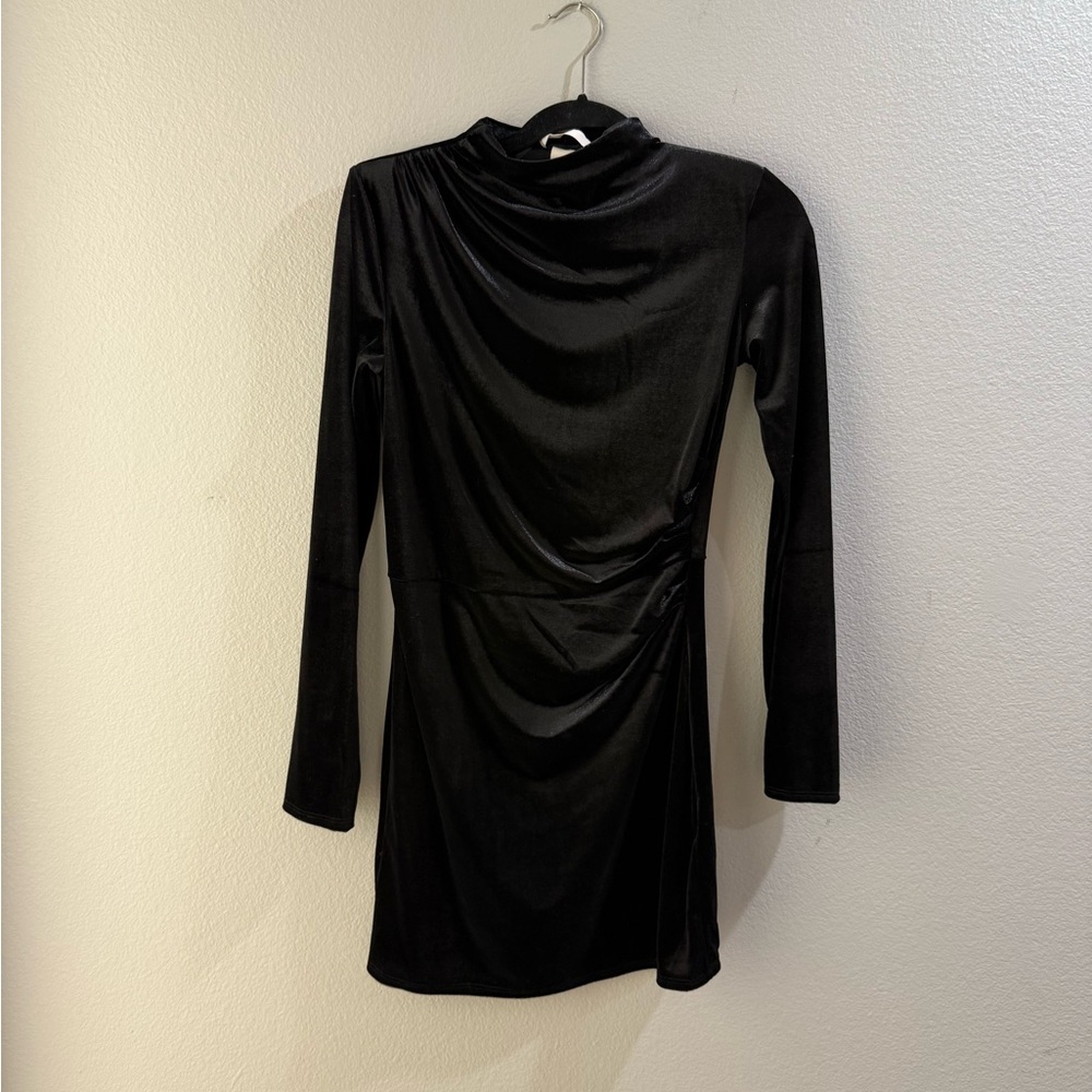H&M Black Draped Long Sleeve Dress